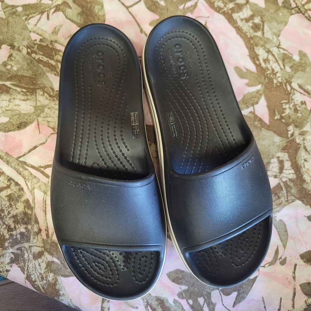 Crocs Iconic Comfort Black Platform Slide On Shoes Adult Size  W9/M7